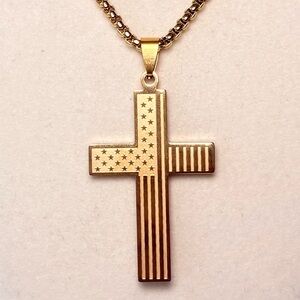 Gold Cross With American Flag Necklace